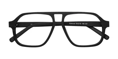 Yesglasses Black Woodgrain Double Bridge Grandpa Wood Aviator Blue Light Glasses - Edwood
