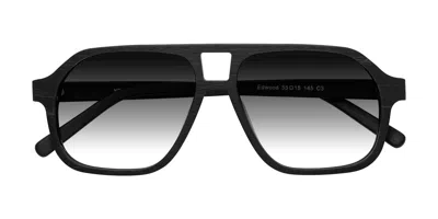 Yesglasses Black Woodgrain Grandpa Wood Aviator Gradient Sunglasses In Black Woodgrain,gray