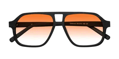Yesglasses Black Woodgrain Grandpa Wood Aviator Gradient Sunglasses In Black Woodgrain,orange