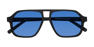 Yesglasses Black Woodgrain Grandpa Wood Aviator Tinted Sunglasses In Black Woodgrain,blue