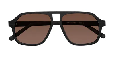 Yesglasses Black Woodgrain Grandpa Wood Aviator Tinted Sunglasses In Black Woodgrain,brown