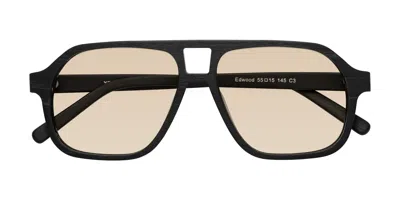 Yesglasses Black Woodgrain Grandpa Wood Aviator Tinted Sunglasses In Black Woodgrain,light Brown