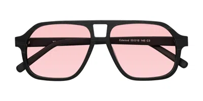 Yesglasses Black Woodgrain Grandpa Wood Aviator Tinted Sunglasses In Black Woodgrain,light Garnet