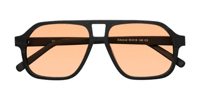 Yesglasses Black Woodgrain Grandpa Wood Aviator Tinted Sunglasses In Black Woodgrain,light Orange
