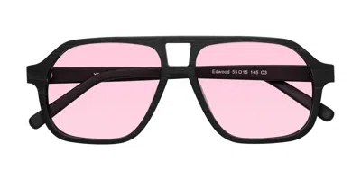 Yesglasses Black Woodgrain Grandpa Wood Aviator Tinted Sunglasses In Black Woodgrain,light Pink