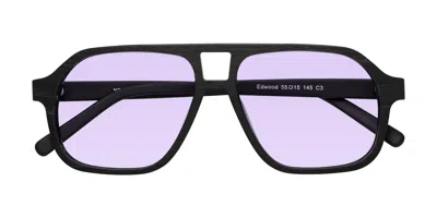 Yesglasses Black Woodgrain Grandpa Wood Aviator Tinted Sunglasses In Black Woodgrain,light Purple