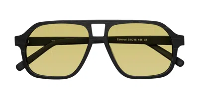Yesglasses Black Woodgrain Grandpa Wood Aviator Tinted Sunglasses In Black Woodgrain,medium Champagne