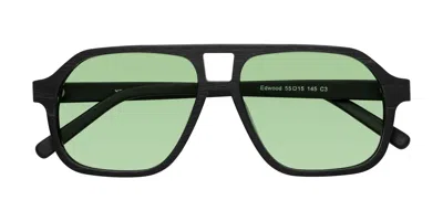 Yesglasses Black Woodgrain Grandpa Wood Aviator Tinted Sunglasses In Black Woodgrain,medium Green
