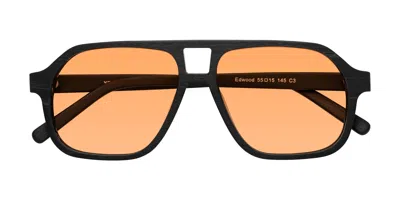 Yesglasses Black Woodgrain Grandpa Wood Aviator Tinted Sunglasses In Black Woodgrain,medium Orange