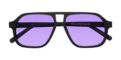Yesglasses Black Woodgrain Grandpa Wood Aviator Tinted Sunglasses In Black Woodgrain,medium Purple