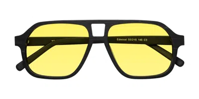 Yesglasses Black Woodgrain Grandpa Wood Aviator Tinted Sunglasses In Black Woodgrain,medium Yellow