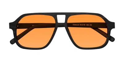 Yesglasses Black Woodgrain Grandpa Wood Aviator Tinted Sunglasses In Black Woodgrain,orange