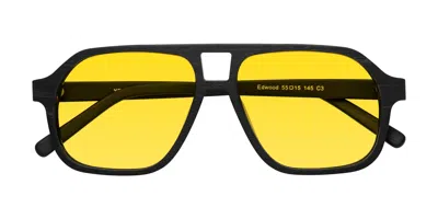 Yesglasses Black Woodgrain Grandpa Wood Aviator Tinted Sunglasses In Black Woodgrain,yellow