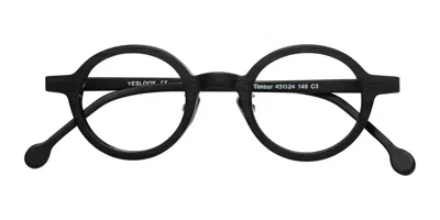 Yesglasses Black Woodgrain Retro-vintage Low Bridge Fit Wood Round Eyeglasses - Timber
