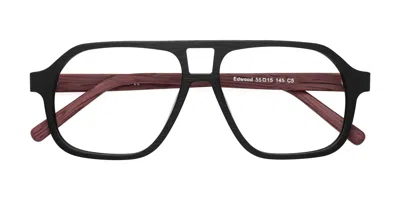 Yesglasses Black/burgundy Woodgrain Double Bridge Grandpa Wood Aviator Blue Light Glasses - Edwood In Black,burgundy Woodgrain