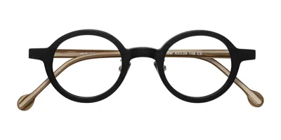 Yesglasses Black/sugar Woodgrain Retro-vintage Low Bridge Fit Wood Round Blue Light Glasses - Timber In Black,sugar Woodgrain