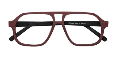 Yesglasses Burgundy/black Woodgrain Double Bridge Grandpa Wood Aviator Blue Light Glasses - Edwood In Burgundy,black Woodgrain
