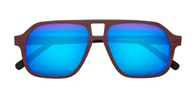 Yesglasses Burgundy/black Woodgrain Grandpa Wood Aviator Mirrored Sunglasses In Burgundy,black Woodgrain,blue