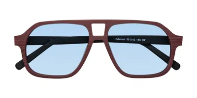 Yesglasses Burgundy/black Woodgrain Grandpa Wood Aviator Tinted Sunglasses In Burgundy,black Woodgrain,light Blue