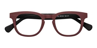 Yesglasses Burgundy/black Woodgrain Narrow Retro-vintage Keyhole Bridge Wood Blue Light Glasses - Tonia In Burgundy,black Woodgrain