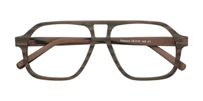 Yesglasses Burnt Tan Woodgrain Double Bridge Grandpa Wood Aviator Blue Light Glasses - Edwood