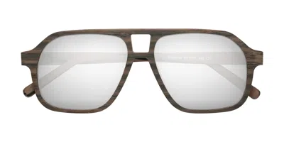 Yesglasses Burnt Tan Woodgrain Grandpa Wood Aviator Mirrored Sunglasses In Burnt Tan Woodgrain,silver