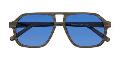 Yesglasses Burnt Tan Woodgrain Grandpa Wood Aviator Tinted Sunglasses In Burnt Tan Woodgrain,blue