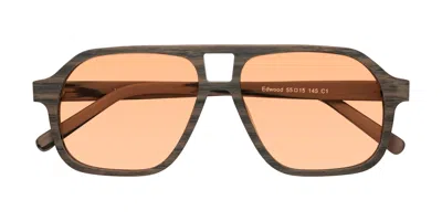 Yesglasses Burnt Tan Woodgrain Grandpa Wood Aviator Tinted Sunglasses In Burnt Tan Woodgrain,light Orange