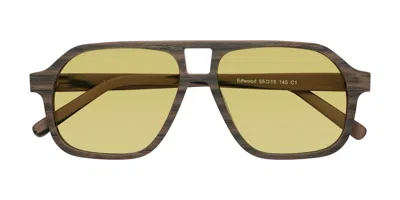 Yesglasses Burnt Tan Woodgrain Grandpa Wood Aviator Tinted Sunglasses In Burnt Tan Woodgrain,medium Champagne