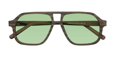 Yesglasses Burnt Tan Woodgrain Grandpa Wood Aviator Tinted Sunglasses In Burnt Tan Woodgrain,medium Green