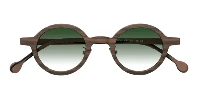 Yesglasses Burnt Tan Woodgrain Retro-vintage Wood Round Gradient Sunglasses In Burnt Tan Woodgrain,green