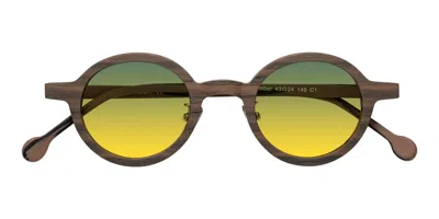 Yesglasses Burnt Tan Woodgrain Retro-vintage Wood Round Gradient Sunglasses In Burnt Tan Woodgrain,green,yellow