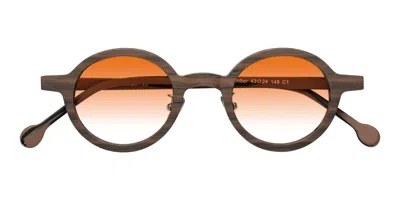 Yesglasses Burnt Tan Woodgrain Retro-vintage Wood Round Gradient Sunglasses In Burnt Tan Woodgrain,orange