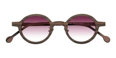 Yesglasses Burnt Tan Woodgrain Retro-vintage Wood Round Gradient Sunglasses In Burnt Tan Woodgrain,wine