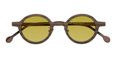 Yesglasses Burnt Tan Woodgrain Retro-vintage Wood Round Tinted Sunglasses In Burnt Tan Woodgrain,champagne
