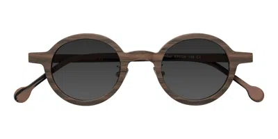 Yesglasses Burnt Tan Woodgrain Retro-vintage Wood Round Tinted Sunglasses In Burnt Tan Woodgrain,gray