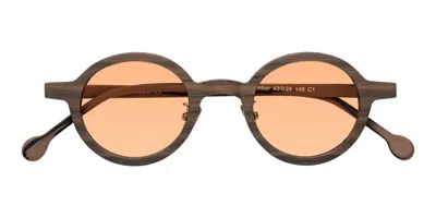 Yesglasses Burnt Tan Woodgrain Retro-vintage Wood Round Tinted Sunglasses In Burnt Tan Woodgrain,light Orange