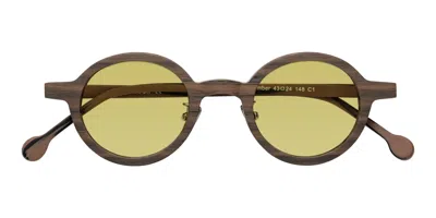 Yesglasses Burnt Tan Woodgrain Retro-vintage Wood Round Tinted Sunglasses In Burnt Tan Woodgrain,medium Champagne