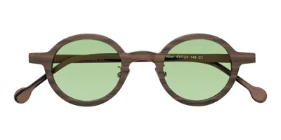 Yesglasses Burnt Tan Woodgrain Retro-vintage Wood Round Tinted Sunglasses In Burnt Tan Woodgrain,medium Green