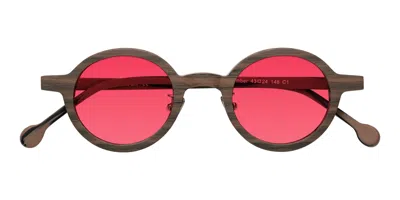 Yesglasses Burnt Tan Woodgrain Retro-vintage Wood Round Tinted Sunglasses In Burnt Tan Woodgrain,red