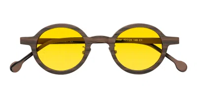 Yesglasses Burnt Tan Woodgrain Retro-vintage Wood Round Tinted Sunglasses In Burnt Tan Woodgrain,yellow