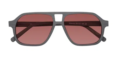 Yesglasses Cement Woodgrain Grandpa Wood Aviator Tinted Sunglasses In Cement Woodgrain,garnet