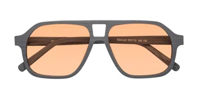 Yesglasses Cement Woodgrain Grandpa Wood Aviator Tinted Sunglasses In Cement Woodgrain,light Orange