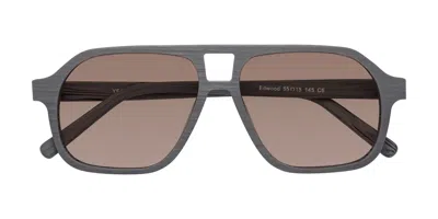 Yesglasses Cement Woodgrain Grandpa Wood Aviator Tinted Sunglasses In Cement Woodgrain,medium Brown