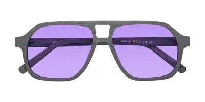Yesglasses Cement Woodgrain Grandpa Wood Aviator Tinted Sunglasses In Cement Woodgrain,medium Purple