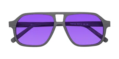 Yesglasses Cement Woodgrain Grandpa Wood Aviator Tinted Sunglasses In Cement Woodgrain,purple