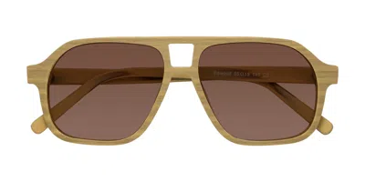 Yesglasses Egg Yolk Woodgrain Grandpa Wood Aviator Tinted Sunglasses In Egg Yolk Woodgrain,brown
