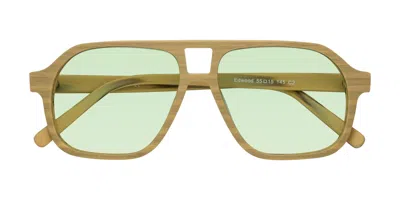 Yesglasses Egg Yolk Woodgrain Grandpa Wood Aviator Tinted Sunglasses In Egg Yolk Woodgrain,light Green