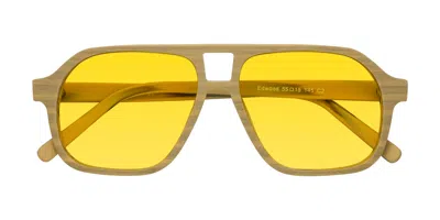 Yesglasses Egg Yolk Woodgrain Grandpa Wood Aviator Tinted Sunglasses In Egg Yolk Woodgrain,yellow