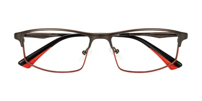 Yesglasses Gray/red Browline Wrap Around Sports Rectangle Eyeglasses - Monnow In Gray,red